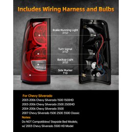 OKLPF Rear Brake Tail Light Compatible With 2003 2004 2005 2006 Chevy Silverado 1500 1500HD 2500 2500HD 3500,Replace Red Taillight Assembly,Included Bulbs and Harness,Left Driver Side