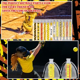 Kosiz 96 Pcs Softball Party Favors Include 24 Softball Ballpoint Pens 24 Cards Keychains Organza Bags for Team Party Decoration Supplies Players Sports Lover Adults