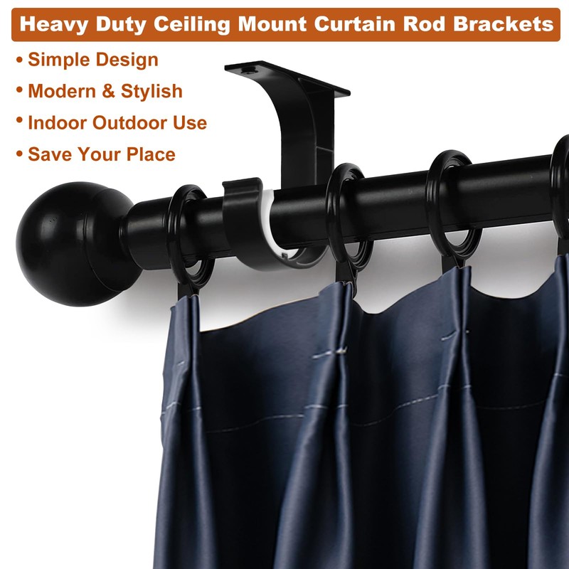 2 Pack Ceiling Curtain Rod Brackets Heavy Duty Curtain Rod