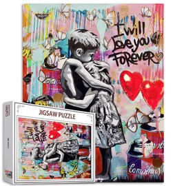 Banksy Graffiti 1000 Pieces Little Boy and Girl Street Paintings Puzzles for Adults Modern Portraits Jigsaw Puzzle for Challenging Family Activity Games Pop Jigsaw Puzzles for Decorative Gifts