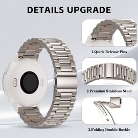 EverAct Compatible with Garmin Forerunner 165 Band/Forerunner 55/245/645/570-42mm, 20mm Stainless Steel Metal Strap Replacement Wristband for Vivoactive 6/5/3/3 Music/Venu Sq 2