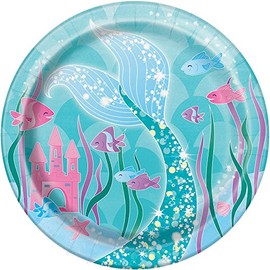 Unique Party 58324 Underwater Mermaid Round Plates | 7" | 8 Pcs, Multicolor