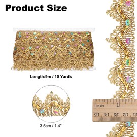 sourcing map 10 Yard Shiny Beaded Lace Trim 1.4 Inch Metallic Sequin Lace Fabric Ribbon Flat Sewing Fabric Trims Strips for DIY Crafts Sewing Clothes Gift Wrapping Home Decoration, Gold