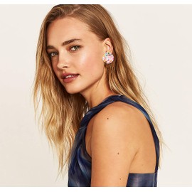 Acrylic Earrings For Women Geometry Sinuous Resin Earrings Bohemia Tortoise Shell Earrings Mottled Statement Stud Earrings Fashion Jewelry (E-Red Floral)