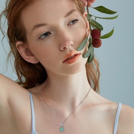 Petaloid Jade Necklace Pendants Necklace Gift for Mom Green Jade Necklace Petaloid Crystal Zircon 925 Sterling Silver Necklace for Women Elegant Jewelry Party Wedding Gift for Her (Design-D)