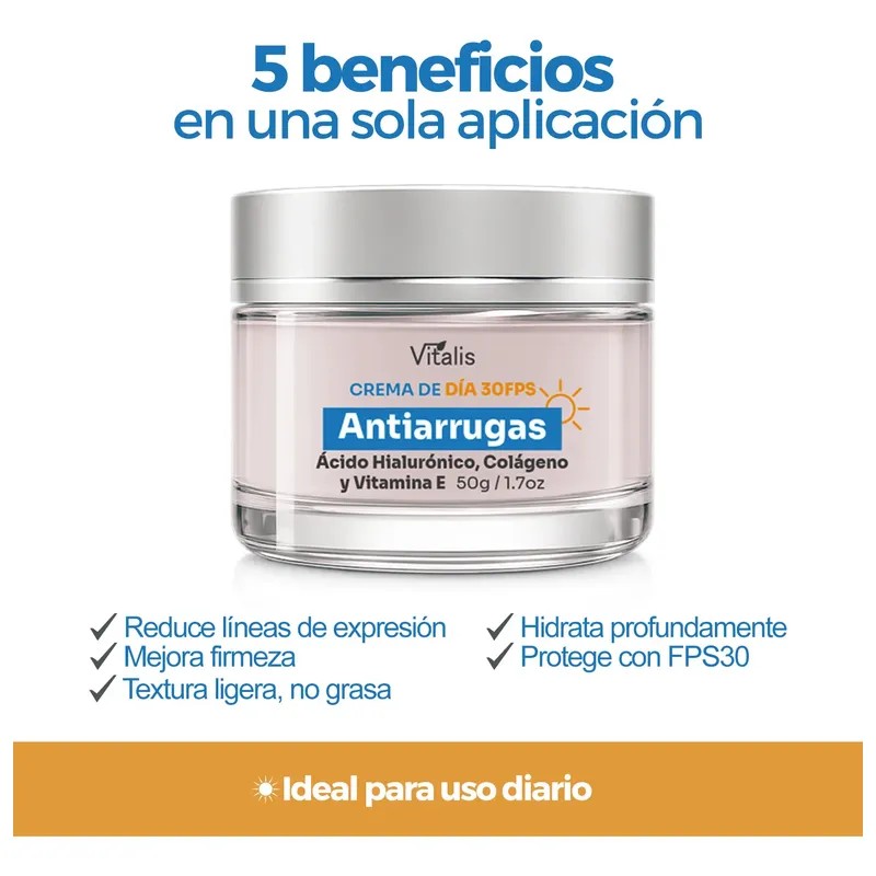 Vitalis Crema Antiarrugas FPS 30 – Reafirma, Hidrata y Protege