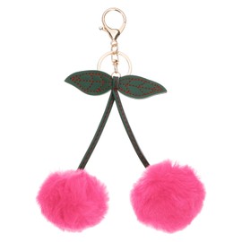 PATIKIL 1pcs Pom Pom Keychain, Fluffy Keychain Cute Fur Ball Key Chains Cherry Bag Charm Fake Rabbit Fur for Girls Backpacks Keys Women Purse Gift, Hot Pink