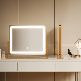 Vanity Mirror with Lights, 19.6"x15.7" LED Makeup Mirror, Large Lighted Mirror with 3-Color Dimmable Modes and Smart Touch Control, Perfect for Desk or Bedroom, Vanity Desk Tabletop Makeup, White