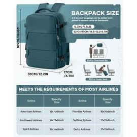 VENATIN Vacuum Backpack Travel for Women Men, Carry on Luggage Flight Approved, United Airlines Approved 18×14×8 inch Personal Item Travel Bag,Peacock Blue