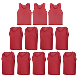 LTHYTY 12 Pack Scrimmage Vest/Team Training Jerseys/Sports Pinnies/Practice Jerseys/Soccer Bibs with Carry Bag (as1, Alpha, m, Regular, Regular, red)