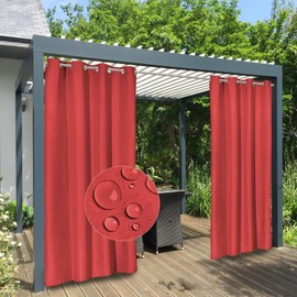 Easy-Going 100% Waterproof Outdoor Curtains Windproof Weatherproof Porch Curtains, Premium Thick Outdoor Privacy Grommet Top Panels for Patio, Gazebo and Pergola, 2 Panels, 54x120 inch, Red