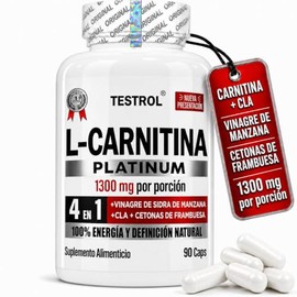 L Carnitina, Platinum 1300mg por porción  4 en 1  Carnitina Tartrato 1000mg, Vinagre de Manzana Organico, CLA y Cetonas de Frambuesa, Sin Cafeína,... 
