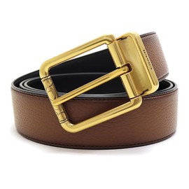 Coach CQ015 ABFD2 Men's Belt Reversible Square Roller Buckle Cut Toe Size Reversible Belt Dark Saddle x Black, Dark saddle × black
