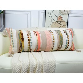 PANOD Boho Long Lumbar Throw Pillow Cover 14 x 36 Orange, Chenille Morocan Extra Long Pillow Case Cover, Decorative Long Pillow for Bed Couch Sofa Farmhouse