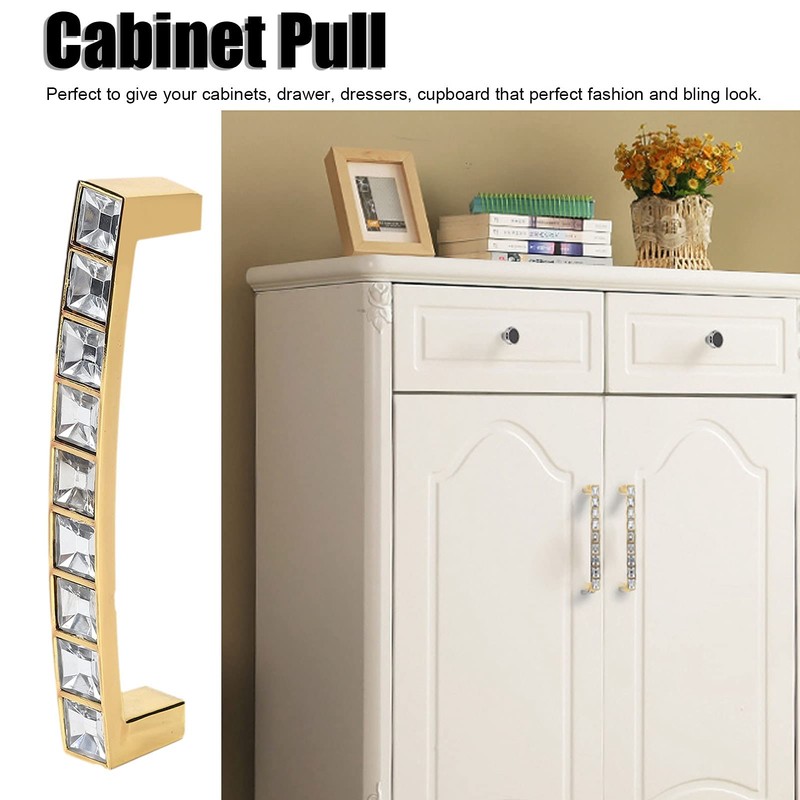 Crystal Pull Modern Cabinet Handle Bling Gold Zinc Alloy Drawer