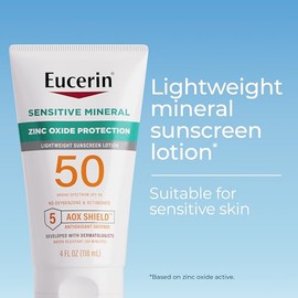 Eucerin Sun Sensitive Mineral Sunscreen Lotion SPF 50 with Zinc Oxide Protection, Hypoallergenic Sunscreen for Sensitive Skin, Oxybenzone and Octinoxa