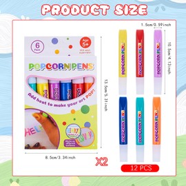 Hpbaggy Magic Popcorn Pens, Pack of 12, Magic Popcorn Pen, 3D Watercolour Pen, Magic Puffy Pens, DIY Bubble Popcorn Drawing Pens, for Drawing, Greeting Cards Design