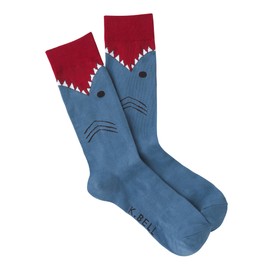 K. Bell Socks Men's Funny Animal Novelty Crew Socks, White Shark (Slate Blue), Shoe Size: 6-12