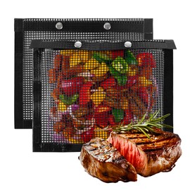 ASAB Pack of 2 BBQ Grill Mesh Bags 30 x 24cm for Outdoor BBQ Cooking Non-stick Bags Reusable Heat-Resistant Easy to Clean Grilling Pouches for Gas Charcoal Electric Grills Smokers Barbecue Accessories