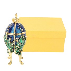 Vintage Enameled Easter Egg Diamante Jewelry Organizer Trinket Box Decoration Gift