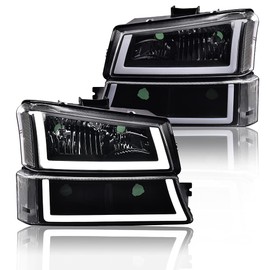 PIT66 LED DRL Headlight Assembly, Compatible with 2003-2006 Chevy Silverado 1500 2500 3500 HD Model/ 03-06 Avalanche 1500 2500(Fit No Cladding only) Pair Headlamps