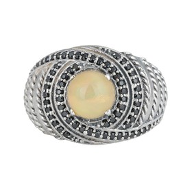 Ethiopian Fire Opal & Black Spinel Ring, 925 Sterling Silver Ring, Unique Ring For Her, Ring Size 7 USA Christmas Gifts for Women