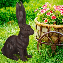 Otoolling Cast Iron Rabbit Garden Statue Large Vintage Sitting Bunny Garden Figurines Patio Yard Lawn Doorstop Ornament Home Office Decor Animal Lover Gift