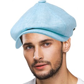 Men's 100% Linen Snap Front Newsboy Drivers Cabbie Gatsby Apple Cap Hat (L/XL, Sky Blue)