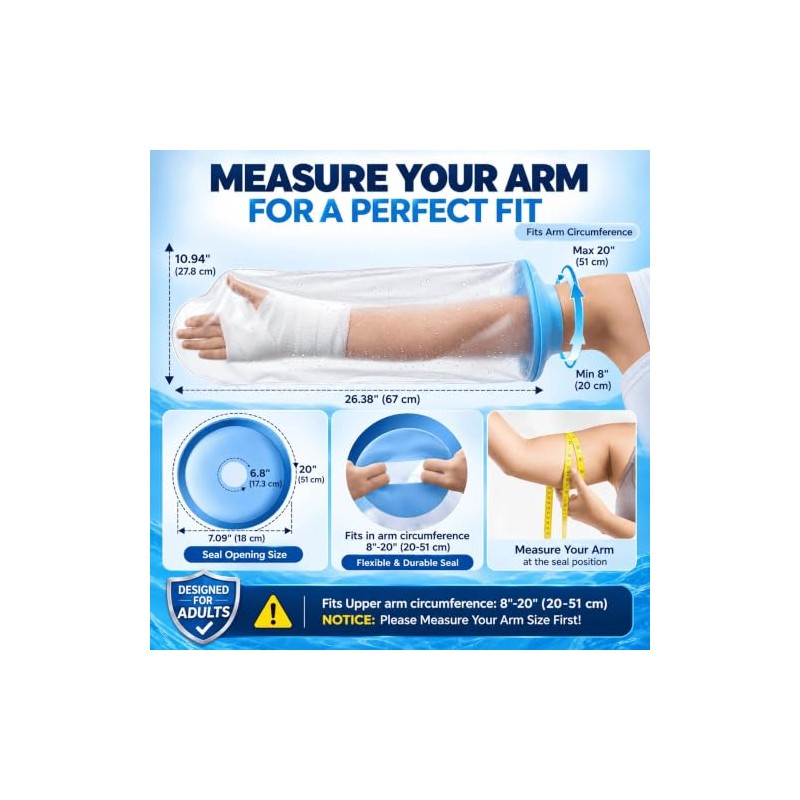 Waterproof Cast Cover for Shower Arm– Reusable Elastic Cast &