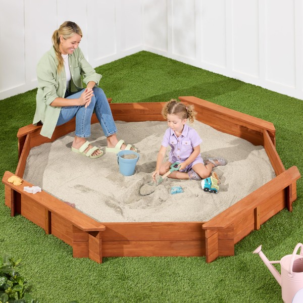 Best Choice Products Kid's Large Octagonal Wooden Outdoor Sandbox with