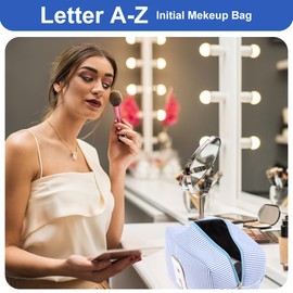 Cosmetic Bag Travel Make Up Bag Cute Initials Cord Blue Cosmetic Bag Gift for Women, Girlfriends, Best Friends with Small Cosmetic Bag, E, Cosmetic bag