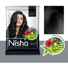 Nisha Natural Henna Based Hair Color (Natural Black) 10GM Pack of 10