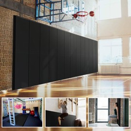 PROGOAL PROGOAL 72" x 20" x 4" Gym Wall Padding Basketball Court Wall Mats Athletes Protector,Removable High Elasticity Tear-Resistant 4" Thick Foam High-Density Wall Pads for Safty(Black)