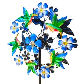 Senflame Double Blade Hummingbird Swivel Wind Spinners, Outdoor Garden Spinners 38inch Garden Stakes Dccor, Metal Pinwheels for Yard and Lawn