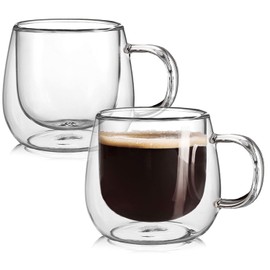 BNUNWISH Double Wall Glass Coffee Mugs 16oz Set of 2 Insulated Clear Tea Cups with Handle, Perfect for Espresso, Latte and Cappuccinos
