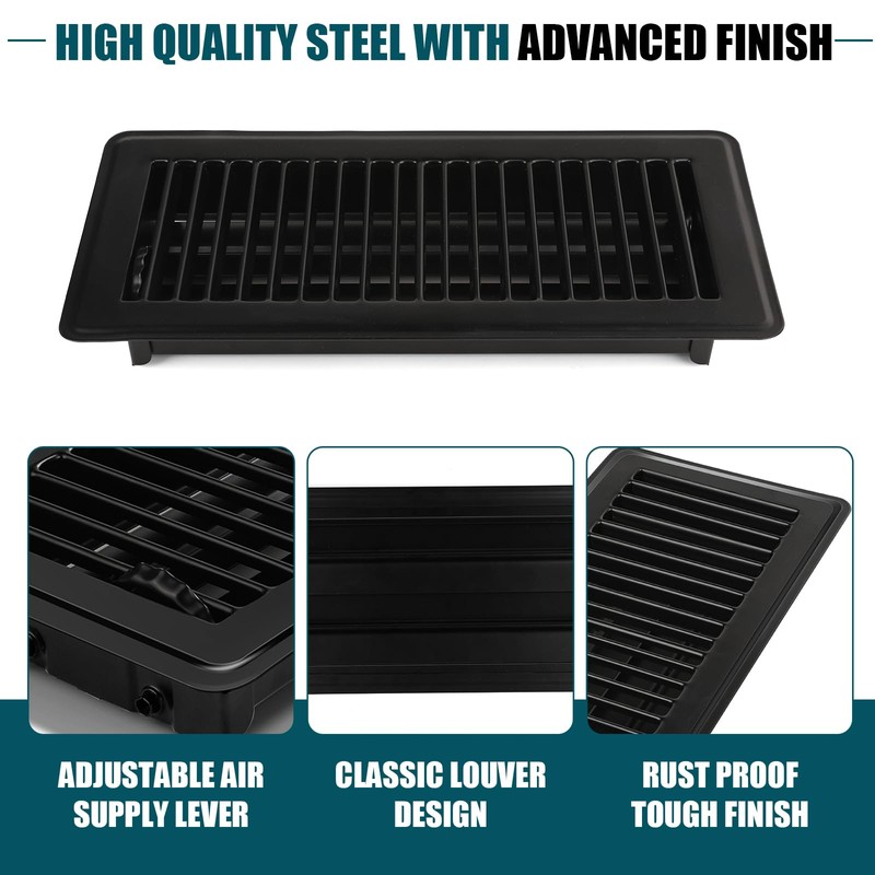 VOISEN Floor Register 4x10, 8 Pack Black Floor Vent Covers,