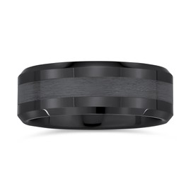 Bling Jewelry Customise Simple Wide Beveled Titanium Gunmetal Black Silver Tone Unisex Couples Wedding Ring for Men Women Comfort Fit 8 mm Size 6-14, Titanium, Other.