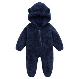 Baby Footed Romper Infant Hoodie Bear Snowsuit Long Sleeve Fleece Plush Overall Outfit for Baby Boys Girls 9-12 Months