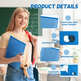 Henoyso 36 Pcs Plastic Folders with Clear Front Pockets Heavy Duty File Folders with 2 Pockets and Card Slot for Student Parent Teacher Communication School Office (Blue)