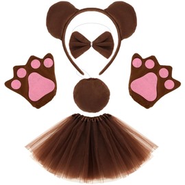 Exacoo Brown Bear Animal Costume Set Includes Fuzzy Bear Ears Headband Bowtie Round Tail Paw Hooves Gloves Dress Up Cosplay Accessories Book Character Costumes
