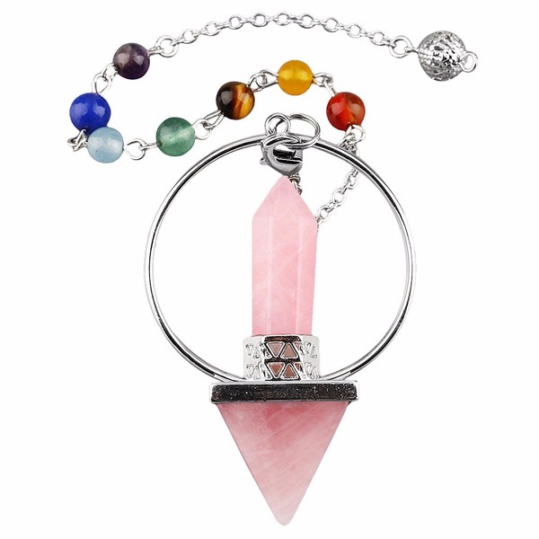 SUNYIK 7 Chakra Pyramid Pendulum,Dowsing Reiki Healing Crystal Spiritual Energy Generator, Rose Quartz