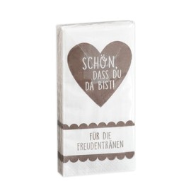 10 x 10 Handkerchiefs 'Schön, dass du da bist - Für die Freudentrieen' Taupe Vintage for Weddings, Christening or Communion