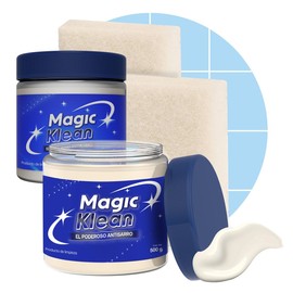 Quita Sarro, Duo Pack Potente Crema Pulidora Profesional de 500 Gramos, Elimina Manchas de Agua, Gotas, Sarro, Cochambre, de Superficies, 2 MAGIC KLEAN de 500G + 2 Fibras Blancas