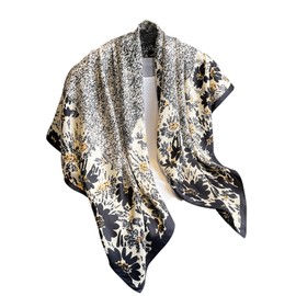 Hioyiwse Head Scarf For Women Hair Bandana 35" Large Square Satin Wrap Sleeping Neck Silk Satin Hair Scarves Lightweight, F36-small Black Flower（35*35inch）, 35