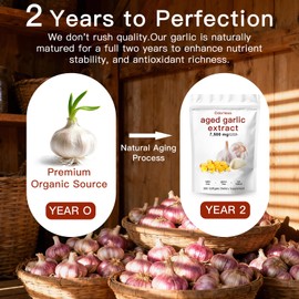 Aged Garlic Extract-300 Count Odorless Organic Garlic Capsules Supplement for Heart & Immune Support – Vegetarian, Non-GMO, All-Natural Softgels, 2-Year Matured for Antioxidant Wellness