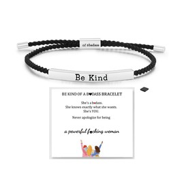 LIU JUN Remember Who The F You Are Motivational Tube Bracelet For Women, Adjustable Hand Bradied Wrap Stainless Steel Inspirational Gifts Jewelry (Be Kind Of A Bdass Silver+Black)