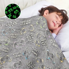 Wajade Cuddly Blanket Children's Glow in The Dark Blanket Baby Blanket Fluffy Blanket Flannel Fabric Wool Blanket for Girls Boys Birthday Gamepad 130 x 150 cm