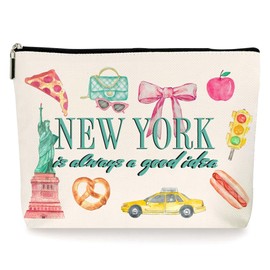 ZYQFN New York is Always a Good Idea Makeup Bag - Vintage Retro Cosmetic Case with Zipper, Colorful Travel Vacation Essentials. (100)