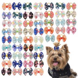 OTKARXUS Dog Hair Bows,48PCS Mixed Colors Dog Bows with Elastic Rubber Bands,Puppy Hair Grooming Accessories Flower Dog Hair Bands for Long Hair Puppy Kitten Dogs Cats (Multi Color C)