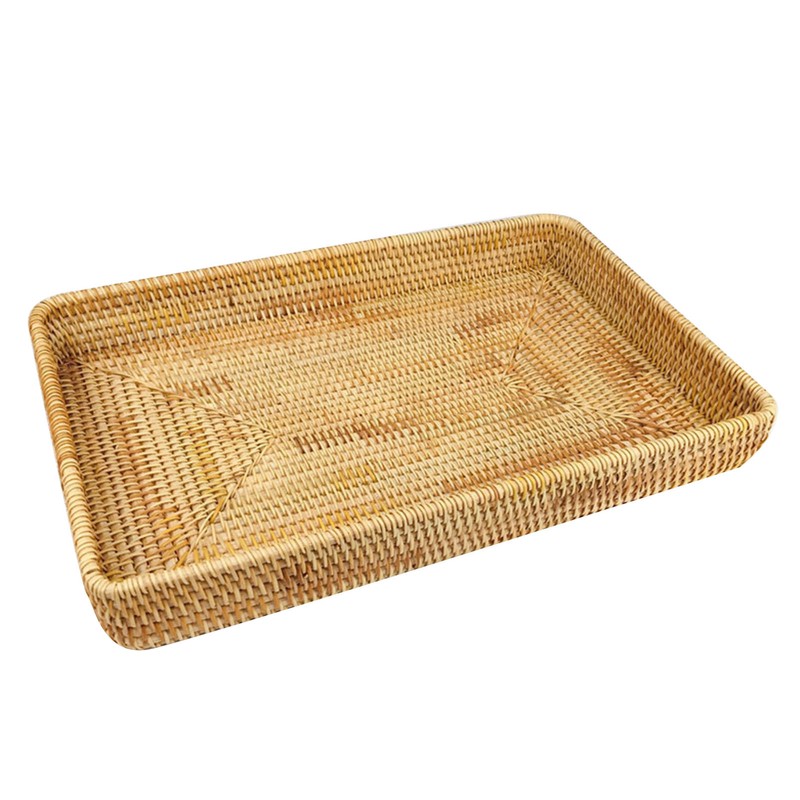 Rattan Tray Tabletop Organization Hand Woven Snack Storage Basket Multifunctional
